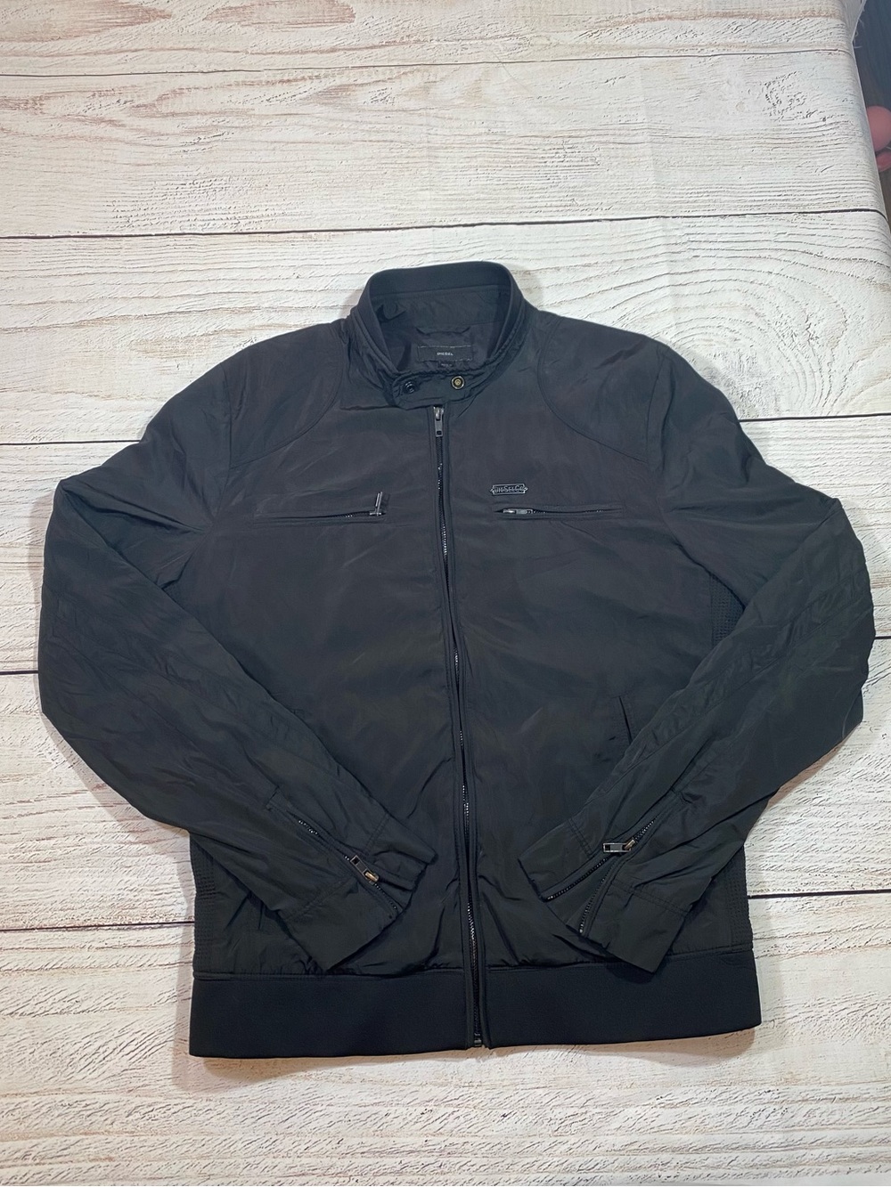 Diesel Black Men's Bomber Jacket with Zip Front Large
